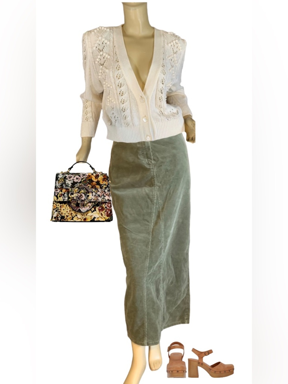 JONES NEW YORK SAGE GREEN CORDUROY COTTON BLEND MAXI SKIRT (10)